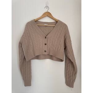 Sunday Best Cropped Cable Knit Merino Wool Blend Cardigan - Beige, Medium